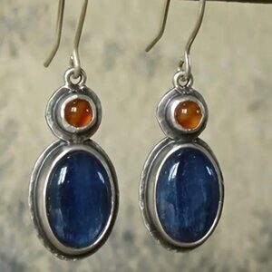 Vintage Drop Style Earrings Silver Electro-Plated & Synthetic Gemstone